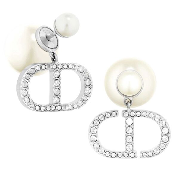 NIB Dior Tribal Earrings Silver-Finish Metal White Resin Pearls $1050 retail - Picture 1 of 16